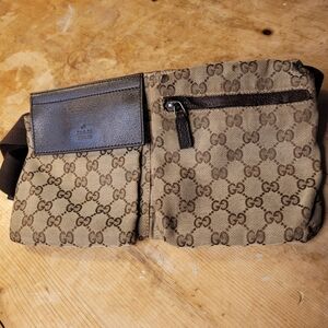 Gucci Unisex GG Monogram Web Double Pocket Bum Belt Bag